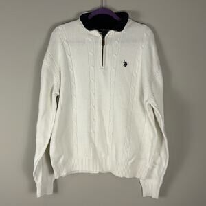 U.S. Polo Assn. Men’s White Knitted Quarter Zip Long Sleeve Size 2XL Preppy